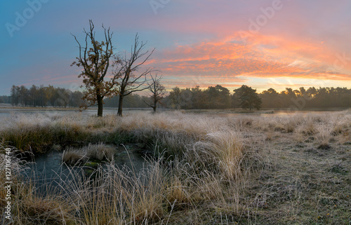 First sign from winter in the Netherlands  with a nice sunrise.