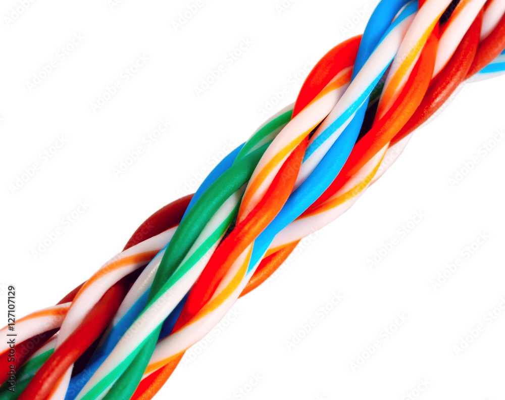 Multicolored computer cable isolated on white, cable internet Multicolored computer cable isolated on white, cable internet