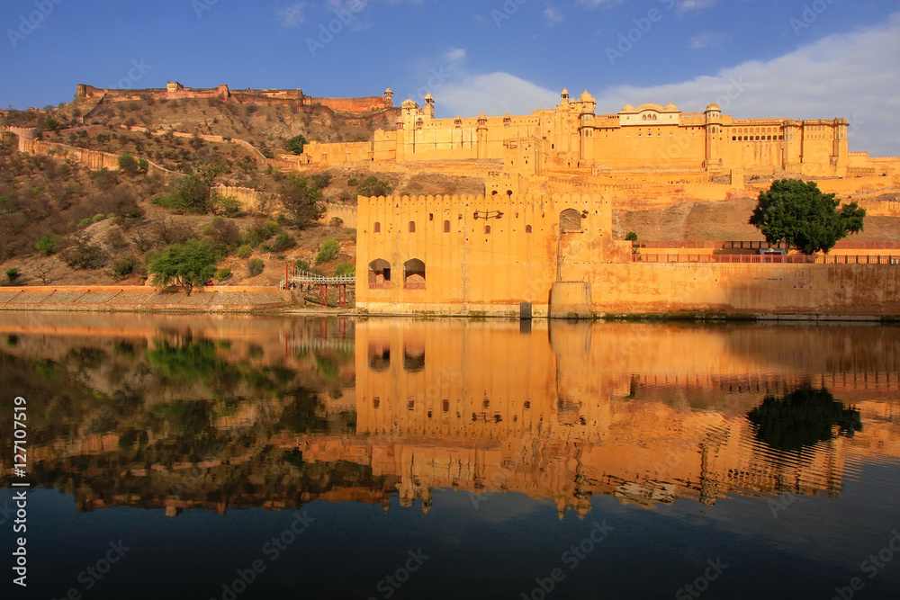Amber Fort reflected in Maota Lake near Jaipur, Rajasthan, India Amber Fort reflected in Maota Lake near Jaipur, Rajasthan, India