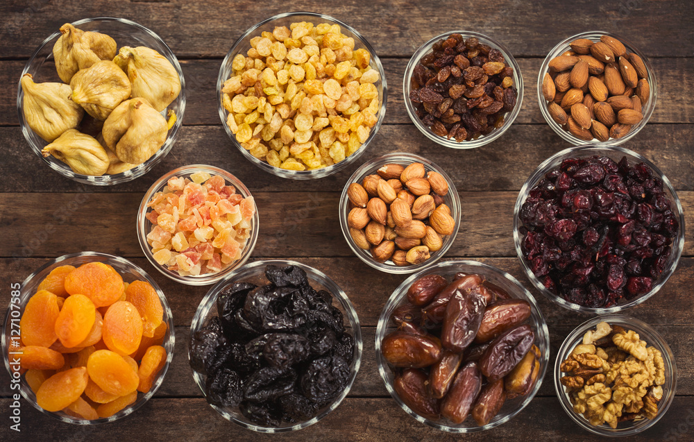 Dried fruits and nuts in the bowl Dried fruits and nuts in the bowl