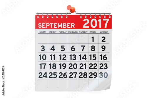 September 2017 calendar, 3D rendering