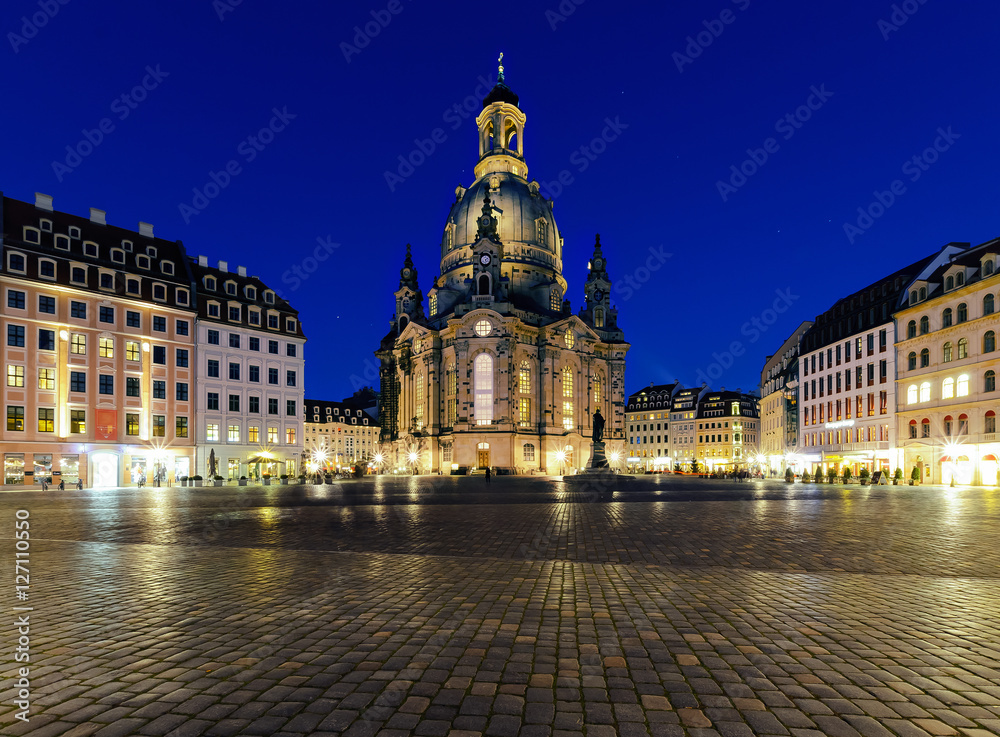 Frauenkirche church in Dresden at evening, Germany.