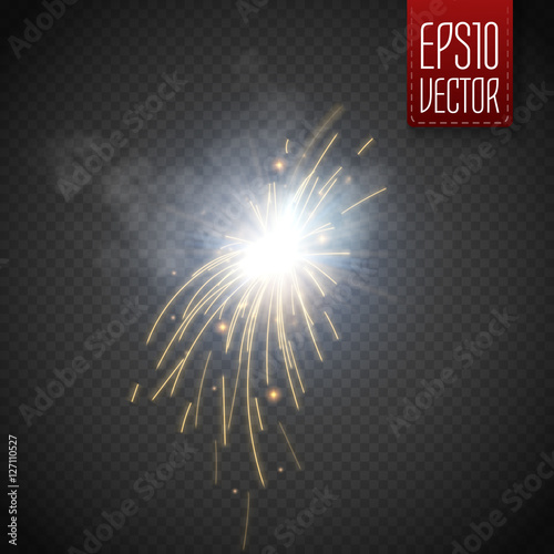 Metal Welding with sparks isolated on transparent background. Vector
