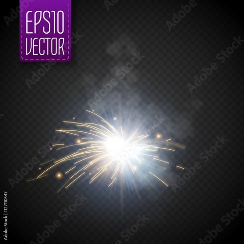 Metal Welding with sparks isolated on transparent background. Vector