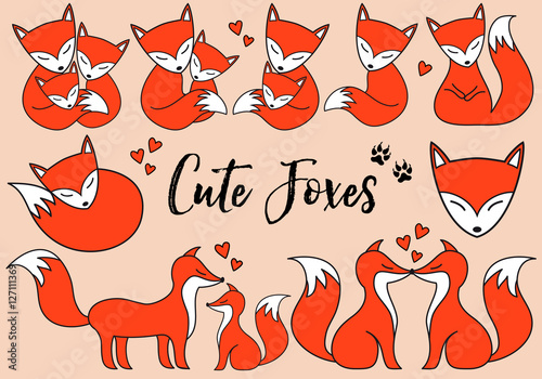 Cute foxes, vector set