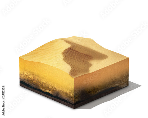 3d Illustration of section of sand dune, isolated on white background
