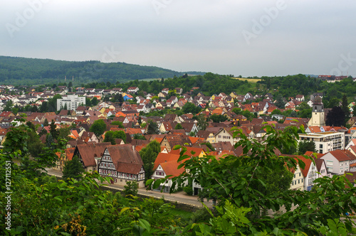 PFORZHEIM, GERMANY - April 29. 2015: cityview from Memorial of Bombing City on the Wallberg Rubble Hill.
