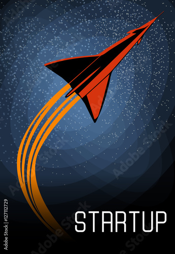 Space oddity. Rocket launch and text. Vector image retro black and white movie style