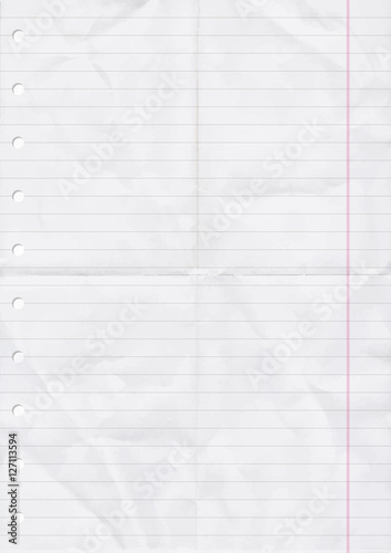 Wrinkled and Folded sheet of line Paper. Vector, Illustration of Wrinkled and Folded of line Paper Sheet with holes.