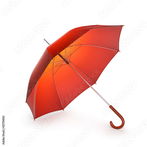 Orange autumn umbrella isolated on white background. 3D illustration .
