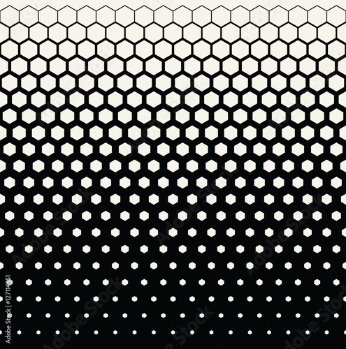 Abstract geometric black and white graphic halftone hexagon pattern