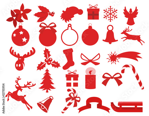 Merry christmas and red ornaments.