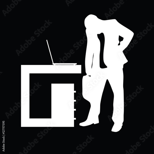 man silhouette in office  illustration on black background