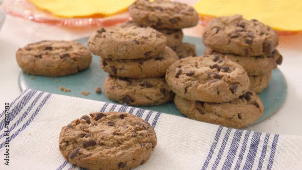 Chocolate chip cookies on a plate. Homemade biscuits on a table. Chocolate chip cookies on a plate. Homemade biscuits on a table.