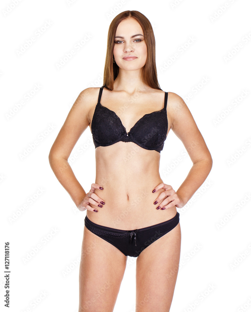 Young brunette woman in black underwear, studio Young brunette woman in black underwear, studio