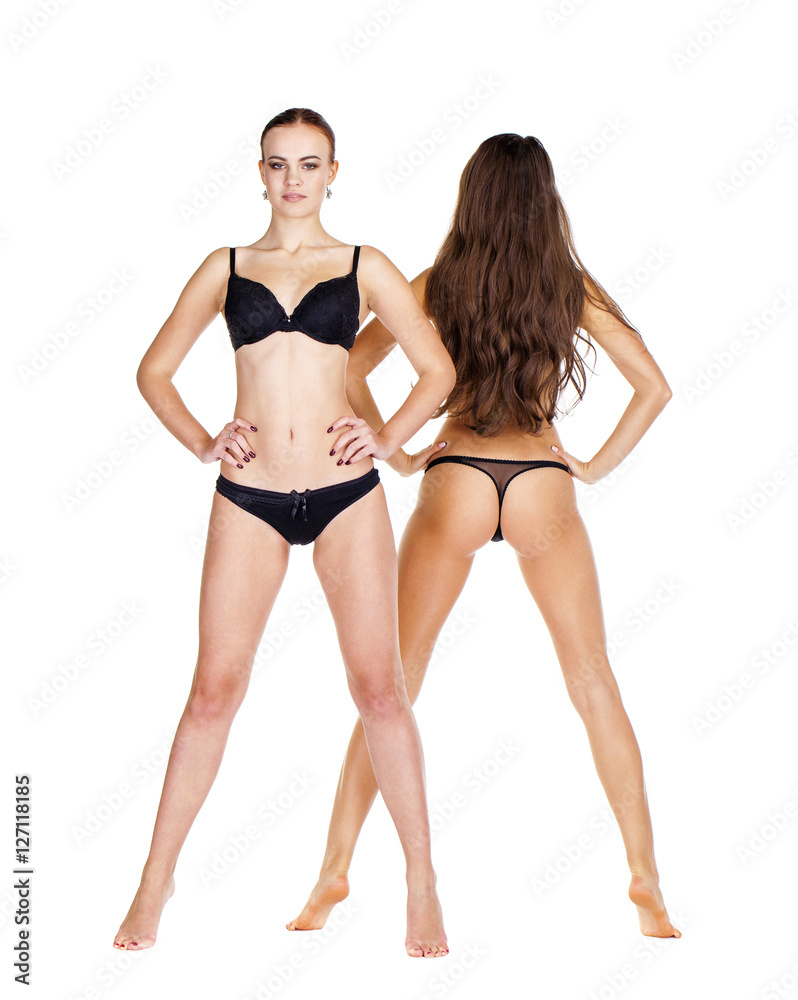 Two sexy models. Beautiful brunette women in underwear Stock Photo | Adobe  Stock