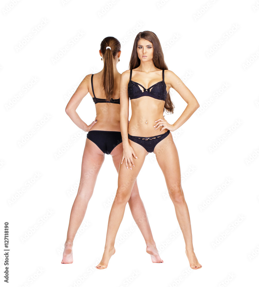 Two sexy models. Beautiful brunette women in underwear Photos | Adobe Stock