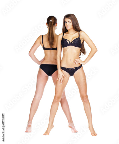 Two sexy models. Beautiful brunette women in underwear