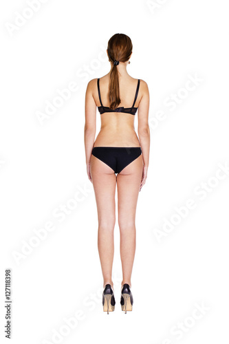 Full length portrait of young woman wearing black underwear