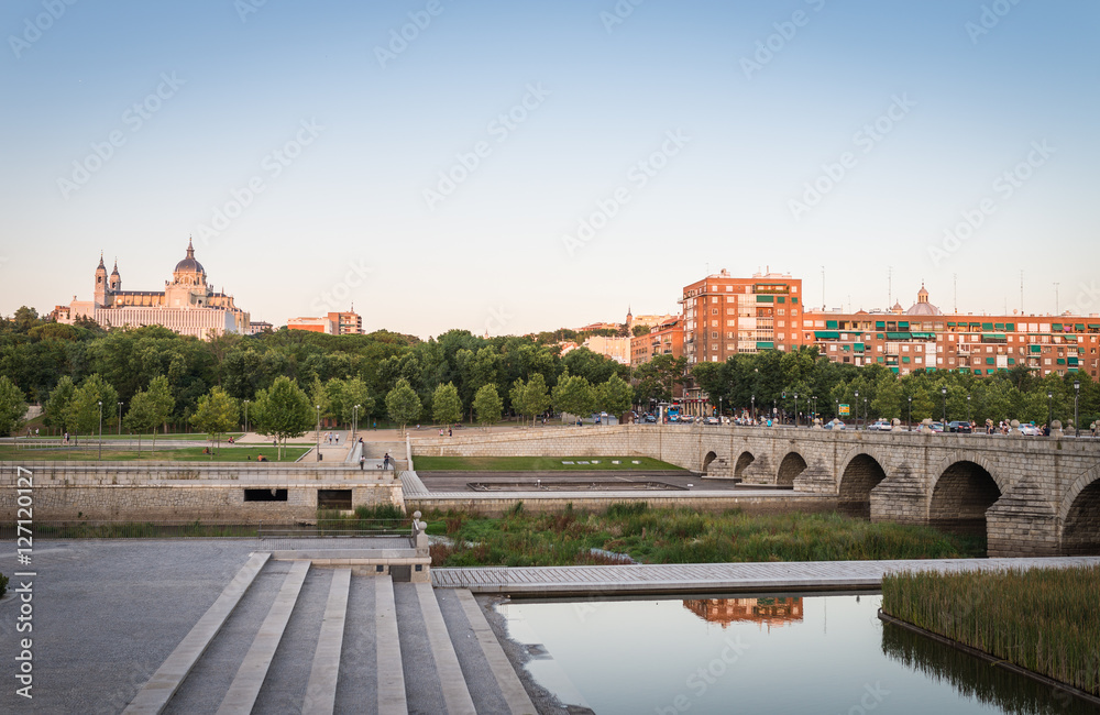 Madrid Skyline with the Segovia Bridge, Almudena Cathedral and the Royal Palace