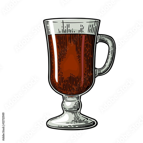 Glass of mulled wine and cocktails. Vector engraving