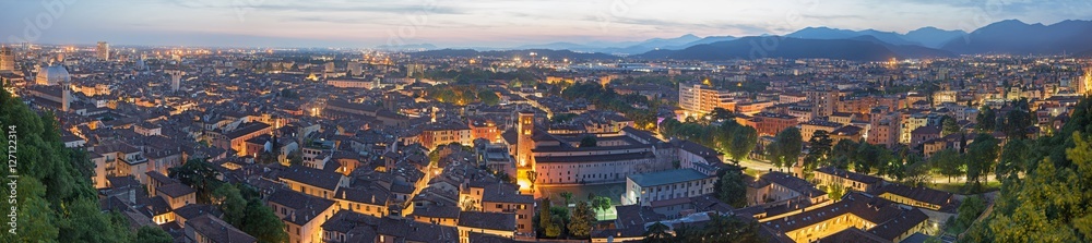 Brescia - The outlook over the Town from castle at dusk - panorama.