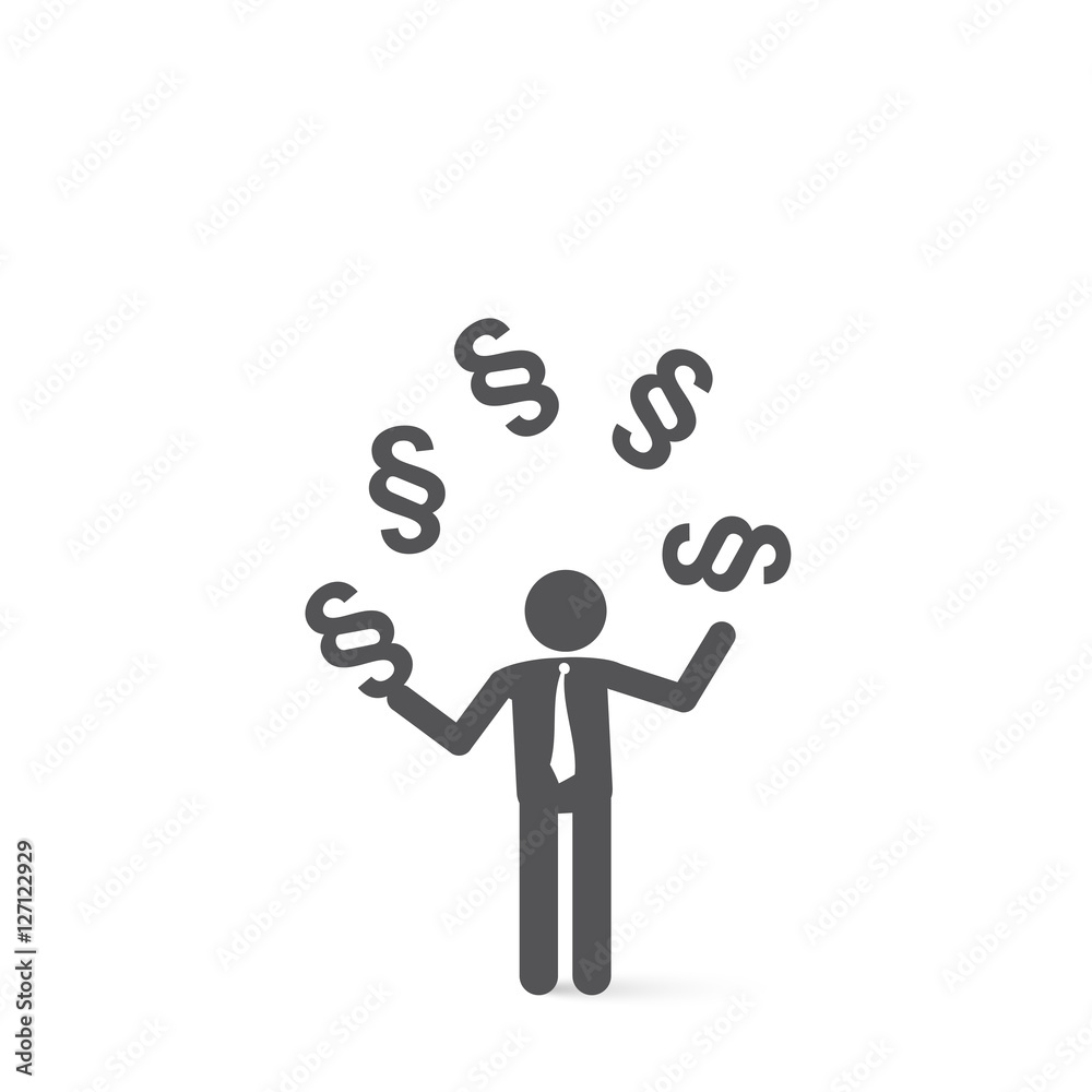 Justice metaphors - Business man juggling with section marks. Justice metaphors - Business man juggling with section marks.