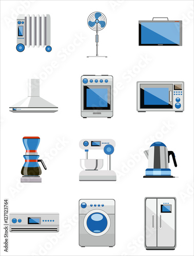 Vector collection of household appliances icons. Flat style.