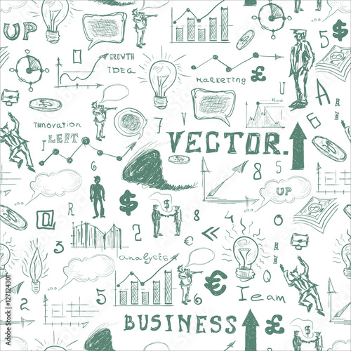 Vector business doodles - seamless pattern with blue element