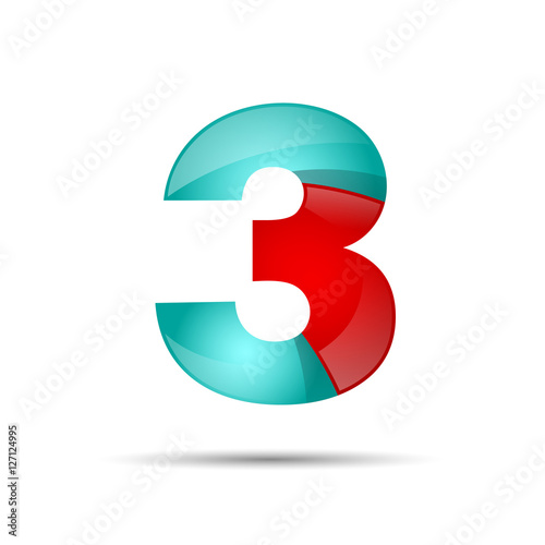 Number three 3 colorful 3d volume icon. Vector design for banner, presentation, web page, card, labels or posters