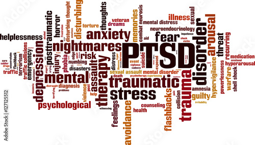 PTSD word cloud concept. Vector illustration