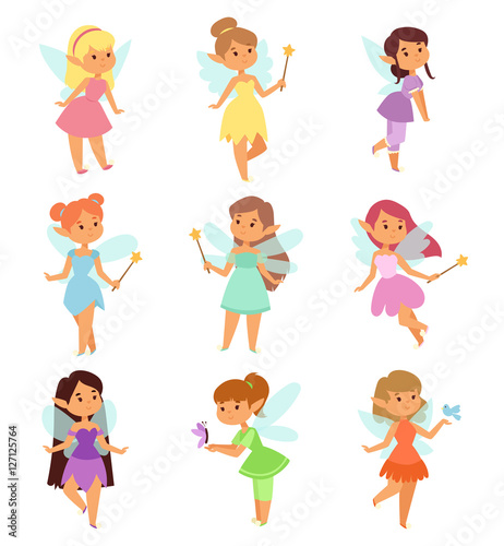 Fairies cartoon characters vector set.