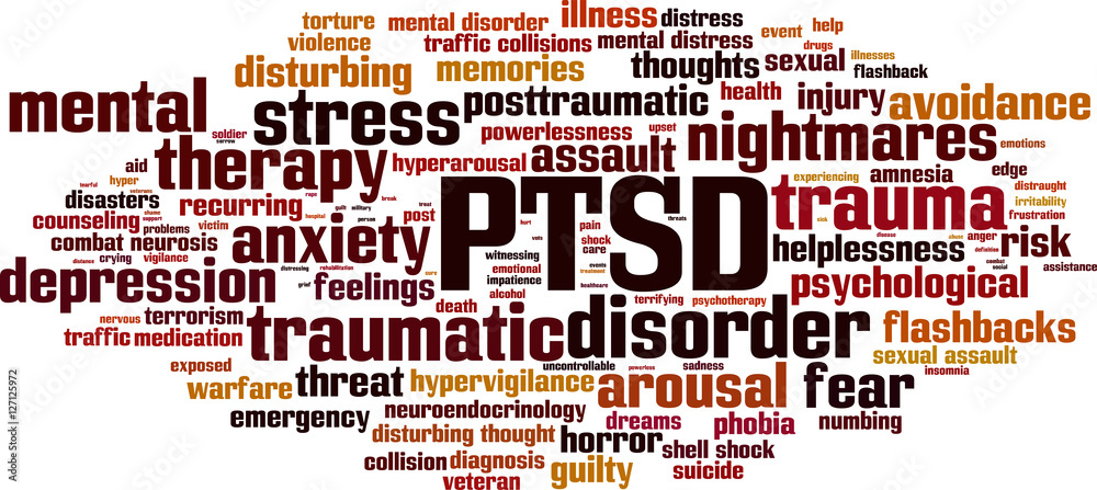 PTSD word cloud concept. Vector illustration PTSD word cloud concept. Vector illustration