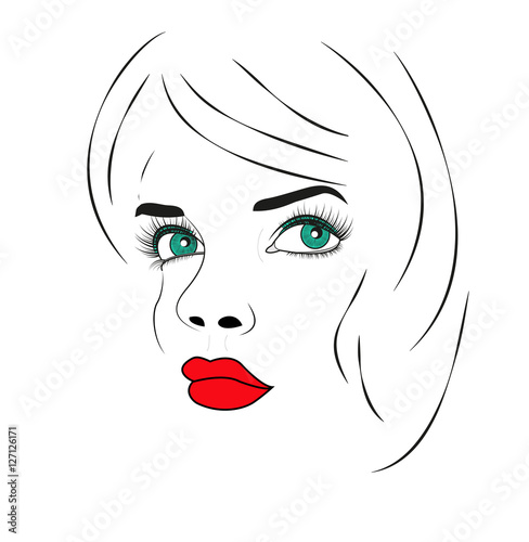 vector illustration of a beautiful girl's portrait with blue eyes and red lips, ritratto di ragazza vettoriale