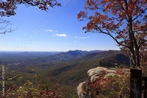 Caesars Head State Park in upstate South Carolina during the fall. Notice the telescope to view the counties of Greenville and Pickens and Table Rock Mountain.