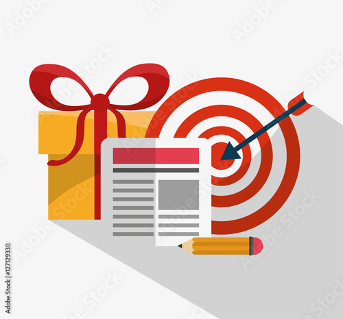 Gift document and target icon. Digital marketing media ecommerce seo and business theme. Isolated design. Vector illustration