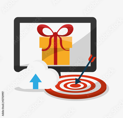 Computer target and gift icon. Digital marketing media ecommerce seo and business theme. Isolated design. Vector illustration