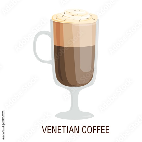 Coffee cups different cafe drinks venetian