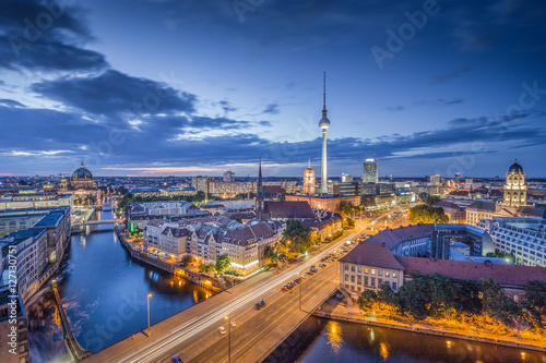 Berlin skyline with Spree river at night  Germany