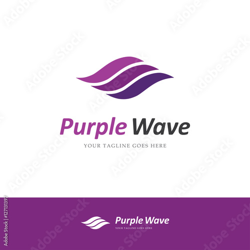 Purple logo with three lines looking like a wave