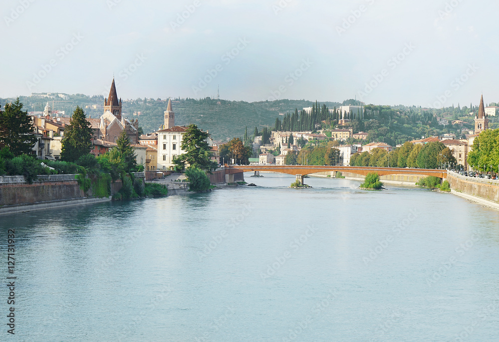 Obraz premium Beautiful view on bridge through the river