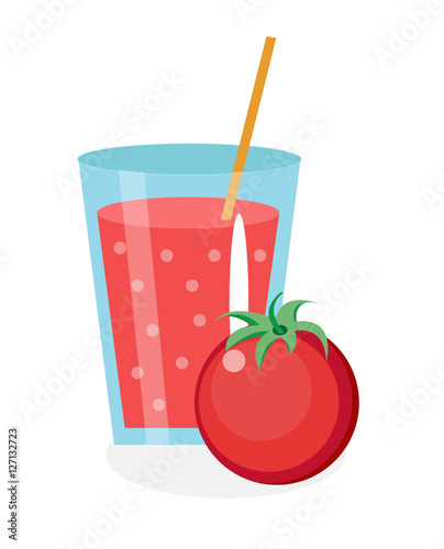 Tomato juice in a glass. Fresh   isolated on white background.    icon.  drink.  cocktail smoothie. Vector illustration