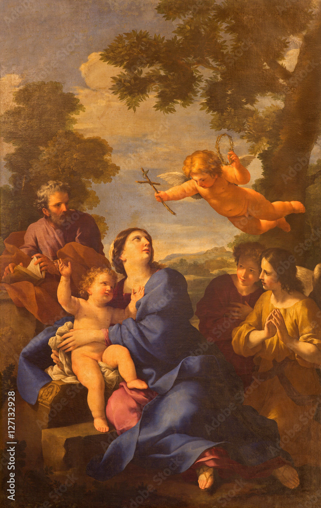 ROME, ITALY - MARCH 10, 2016: The painting The Reposo of Holy family in Egypt in church Chiesa di San Carlino alle Quatro fontane by Giovan Francesco Romanelli 17. cent.