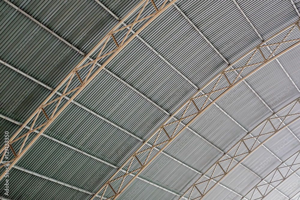 metal framework of the roof of industrial building, inside view metal framework of the roof of industrial building, inside view