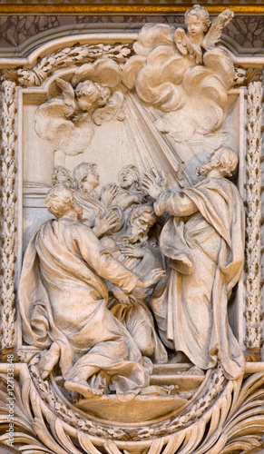 ROME, ITALY - MARCH 10, 2016: The relief of scene from life of St. Simon the Apostle by Salvatore Bercari (18. cent.).