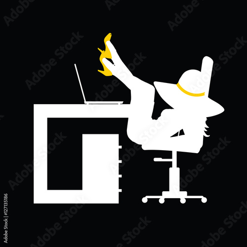 girl figure silhouette in office illustration on black