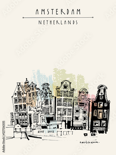 Photography Amsterdam, Holland, Netherlands - vintage hand drawn postcard
