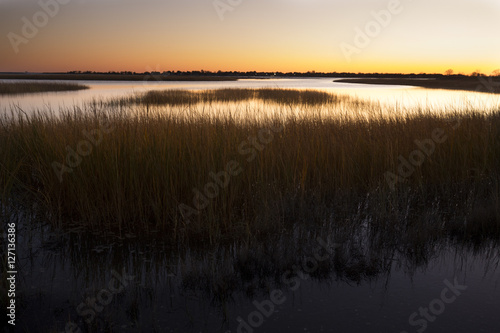 Warm sky over a marsh at Milford Point  Connecticut.