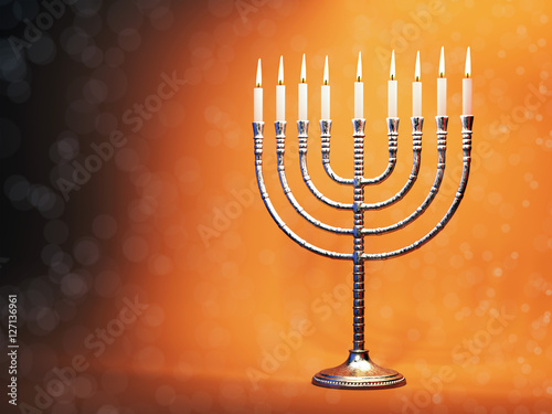 Hanukkah menorah with burning candles