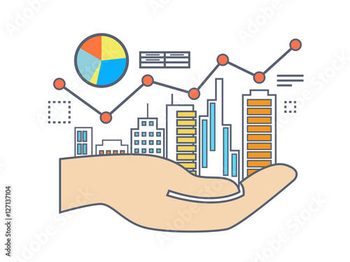 Flat line illustration design for commercial property value analysis, property investment, real estate management